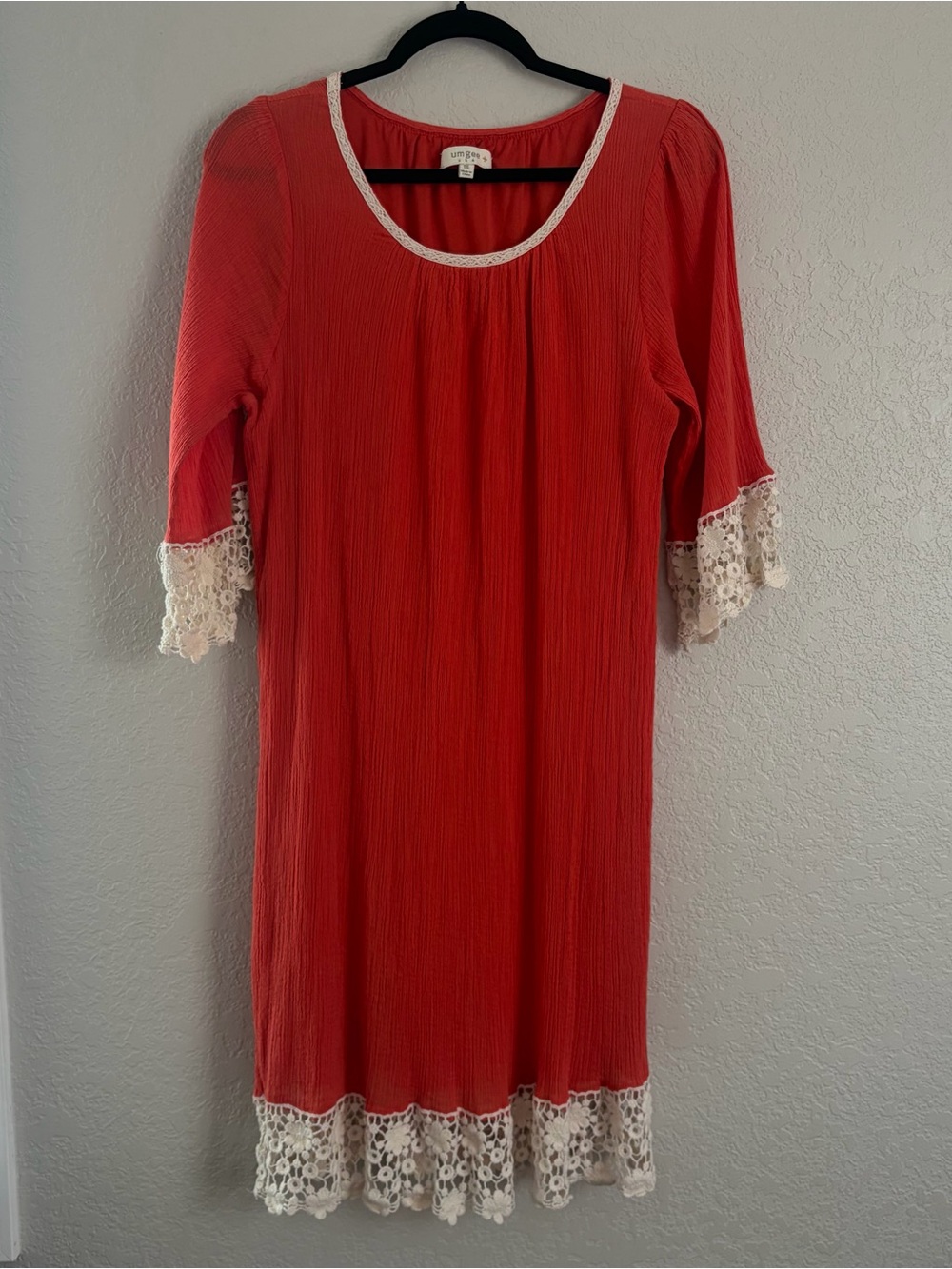 Umgee Plus USA Women's Size 1XL Coral Orange With Lace Summer Fall Tunic Dress
